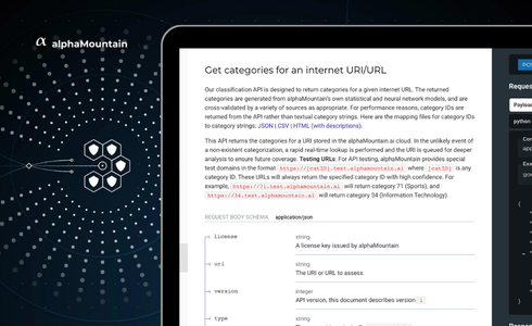 screenshot of URL classification API documentation
